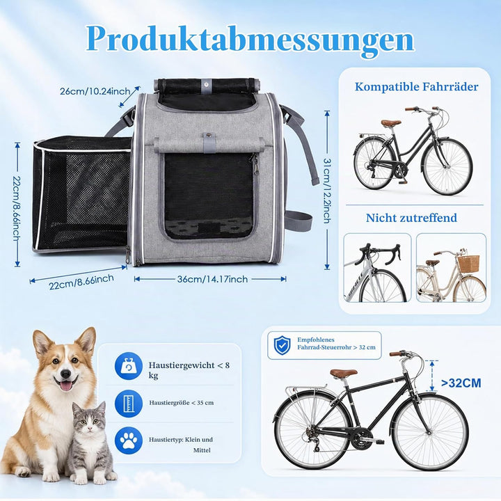 Hundefahrradkorb vorne, Faltbarer Erweiterbarer Fahrradkorb für Hunde mit Sicherheitsgurt &amp; Mesh-Fen