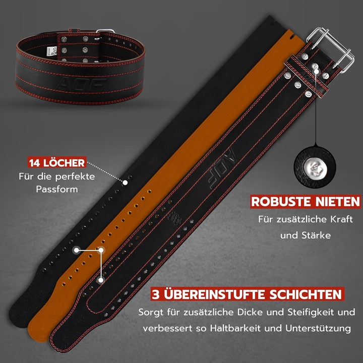AQF Gewichthebergürtel Herren - 6mm 100% Echtem Leder Trainingsgürtel - Rückenstützgürtel Gym Liftin