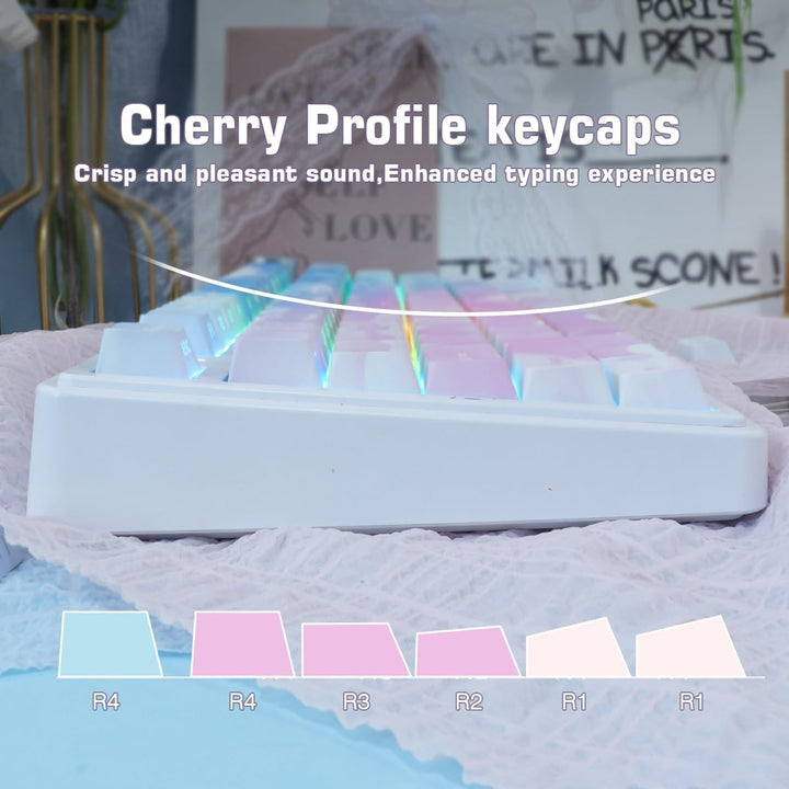 PBT German ISO Keycaps, 133 Keys Gradient Blue Pink Double Shot Keycaps Dye-Sub Cherry Profile Side
