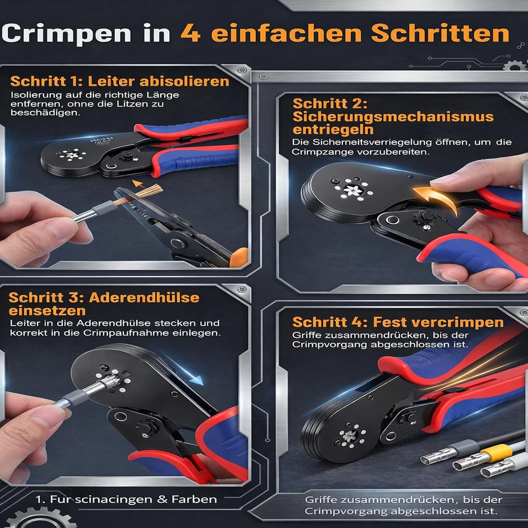 Crimpzangen-Set, Aderendhülsenzange 0,08–16 mm², Crimpzange Selbsteinstellend mit 1500 Aderendhülsen