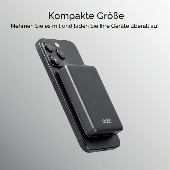 SBS PowerBank 10K MagSafe, 10.000 mAh Power Delivery 20 W, 15 W kabelloses Laden, magnetisch, Status