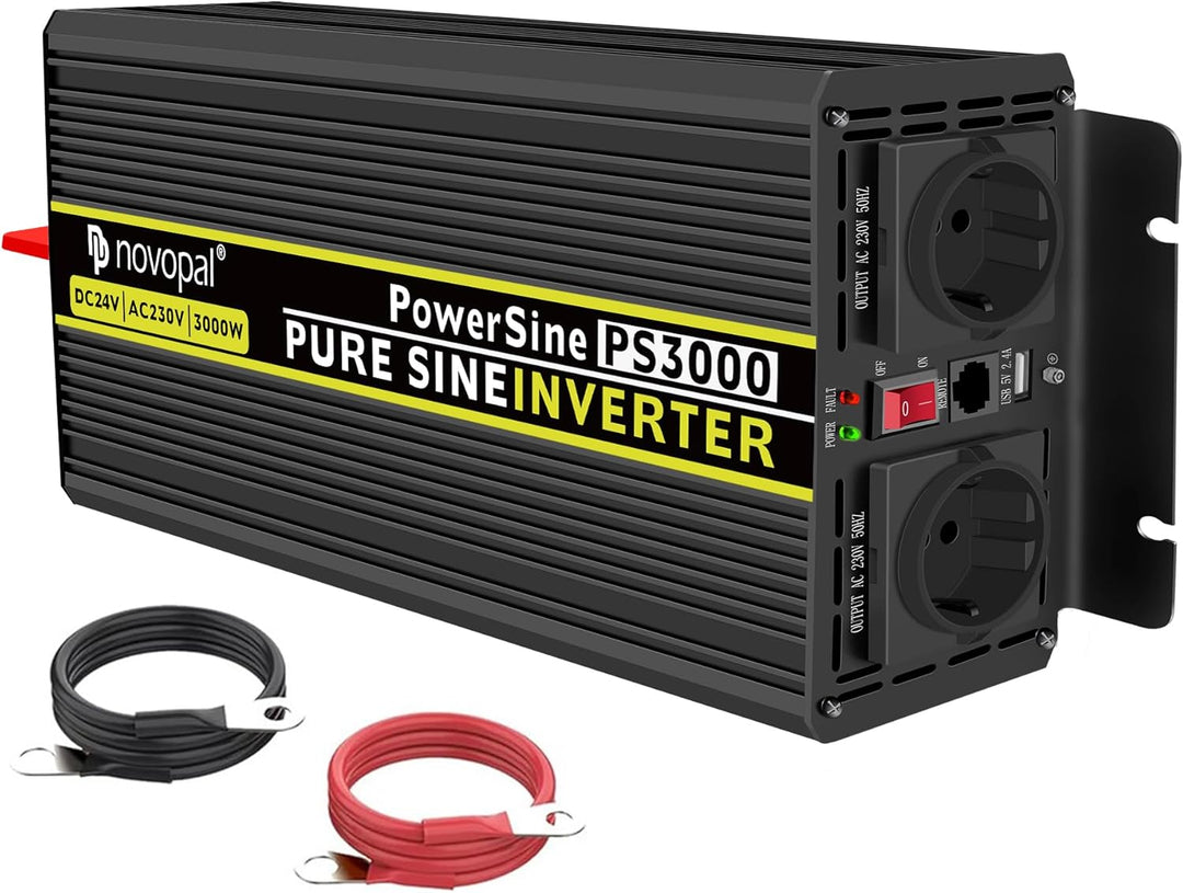 NOVOPAL 3000W KFZ Reiner Sinus Spannungswandler - Auto Wechselrichter 24V auf 230V Umwandler - Inver