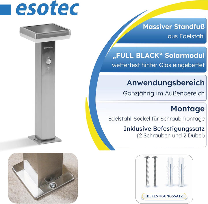esotec Solar Gartenleuchte Standleuchte Amalia 44 mit Bewegungssensor, Edelstahl Glanz, 3 Betriebsmo
