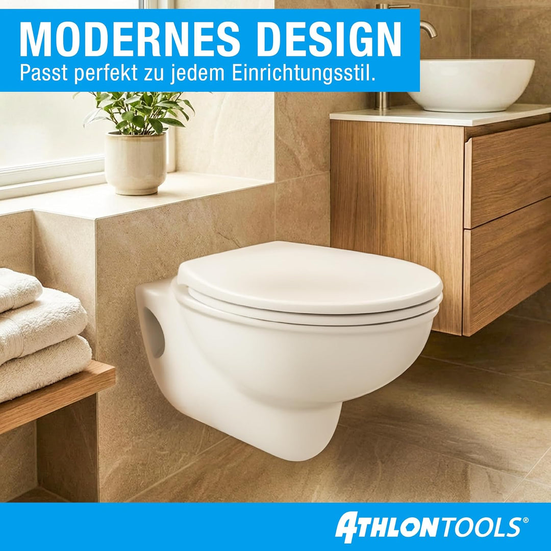 ATHLON TOOLS Toilettendeckel mit Absenkautomatik O-Form – Duroplast WC Sitz, Soft-Close & Quick-Rele
