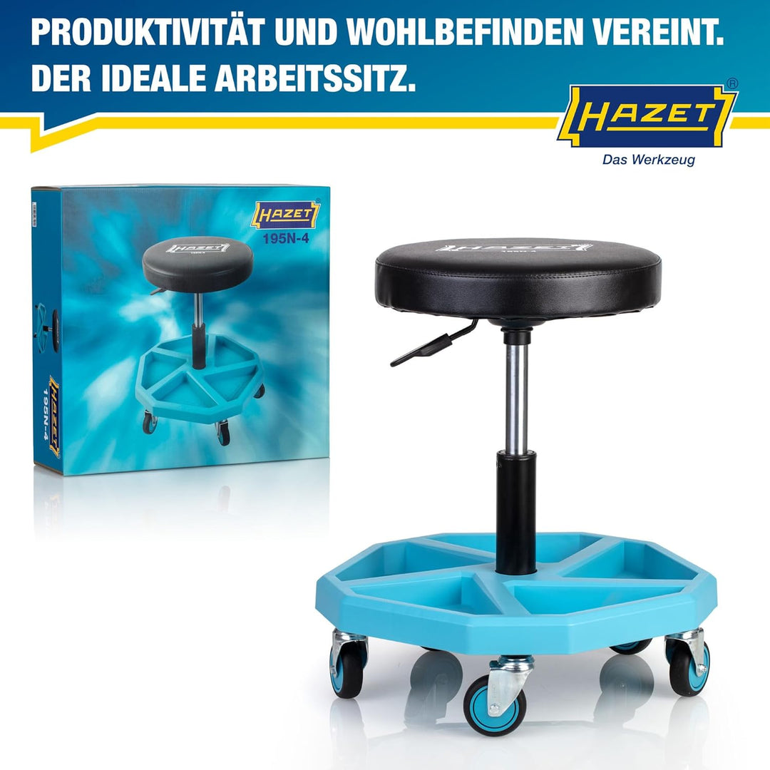 HAZET Arbeitssitz 195N-4, stabile Vierkant-Rohrrahmenkonstruktion, 5 Leichtlaufrollen 75 mm, höhenve