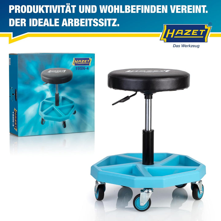 HAZET Arbeitssitz 195N-4, stabile Vierkant-Rohrrahmenkonstruktion, 5 Leichtlaufrollen 75 mm, höhenve