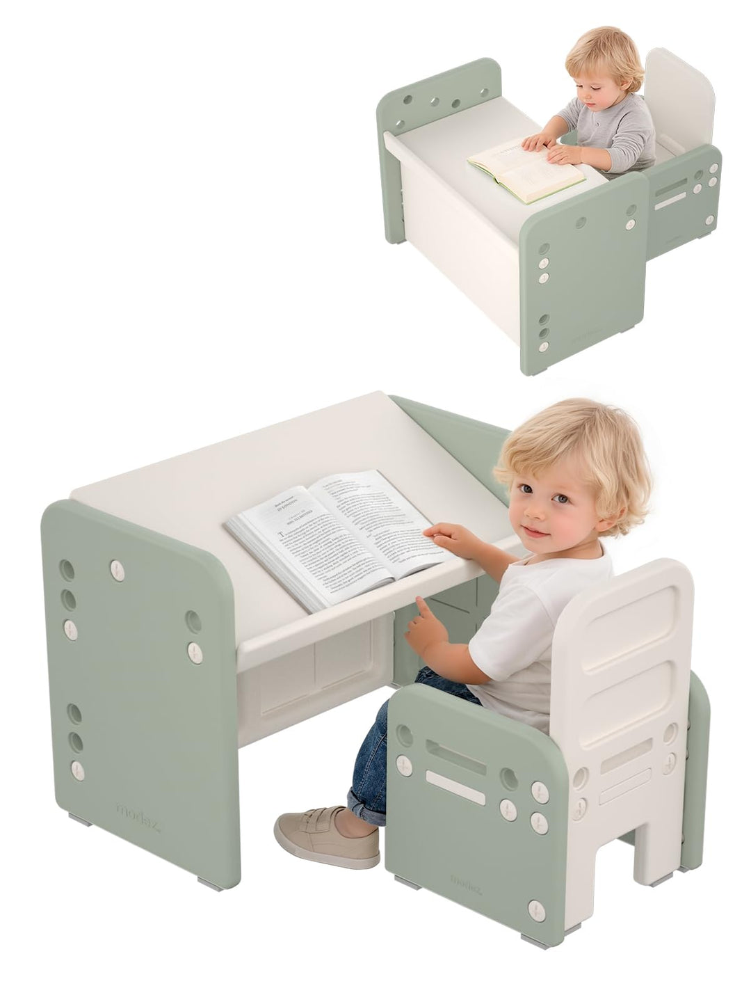 Kindertisch mit Stühle, Höhenverstellbarer Kinder Tisch Stuhl Set, Konvertierbarer Desktop，Multifunk