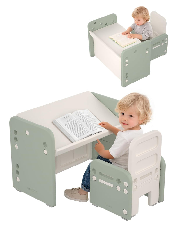 Kindertisch mit Stühle, Höhenverstellbarer Kinder Tisch Stuhl Set, Konvertierbarer Desktop，Multifunk