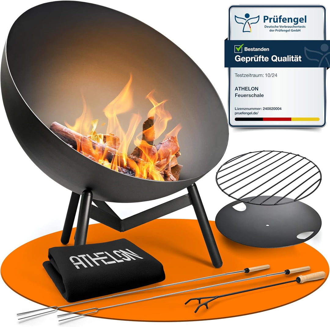 ATHELON® Feuerschale [Ø 60 cm] - wetterfeste Feuerstelle Outdoor aus Stahl für Garten, Terrasse und
