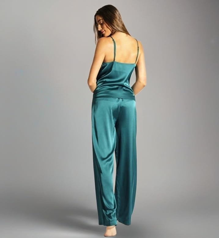 Laura in - Damen-Kleidungsset Satin-Seidenpyjama für Damen 2-teilig einfarbig Satin-Schlafanzug Top-