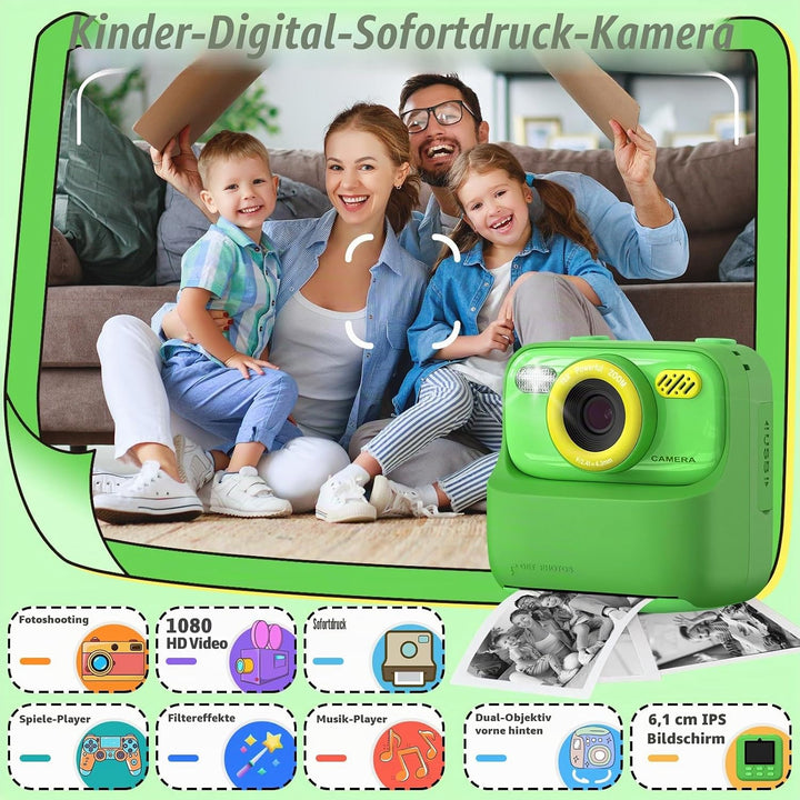 Upgrade Kinderkamera Sofortdruck für Jungen und Mädchen, 1080P HD Dual-Linse Selfie Digitalkamera mi
