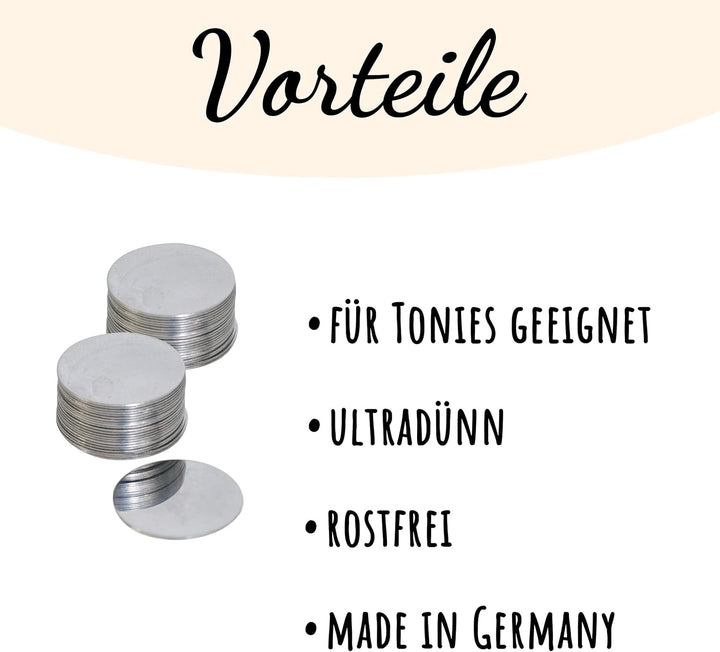 Metallplättchen für Toniefiguren, Haftgrund für Magnete, Metallscheiben aus magnethaftendem Edelstah