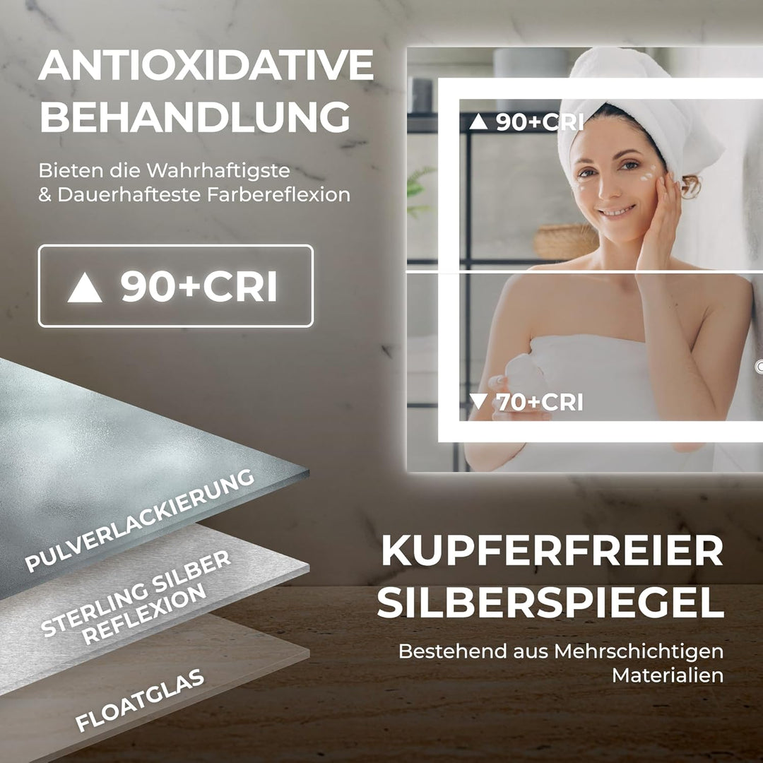 BR Bringer LED Badspiegel - 120x60 cm - Badezimmerspiegel mit Beleuchtung und Anti-Beschlag Funktion