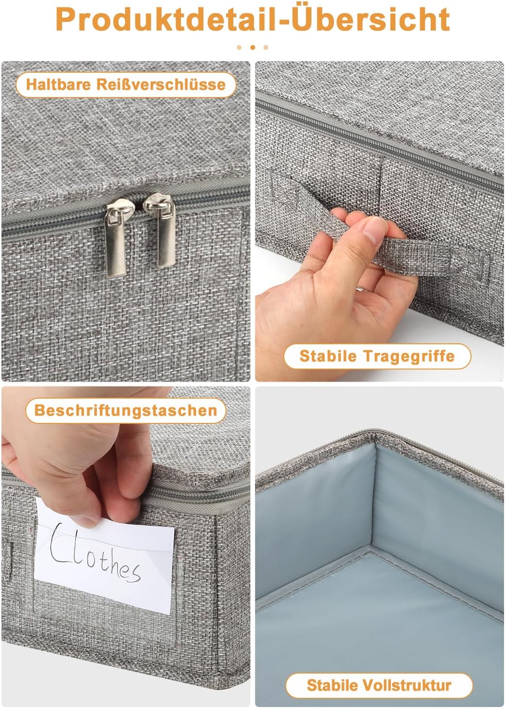 mepure Unterbett Aufbewahrungsbox 10 cm hoch, grau – formstabile Unterbettbox mit Deckel & 3 Griffen