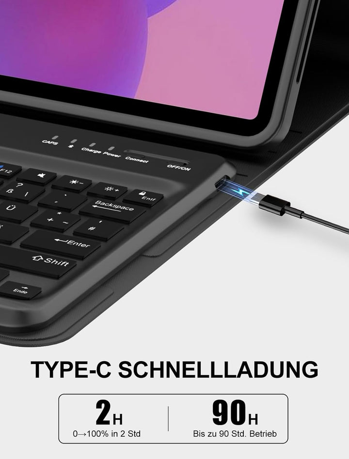 JADEMALL Hülle mit Tastatur für Lenovo Idea Tab Pro 12,7" (2025), Abnehmbare QWERTZ Bluetooth Tastat