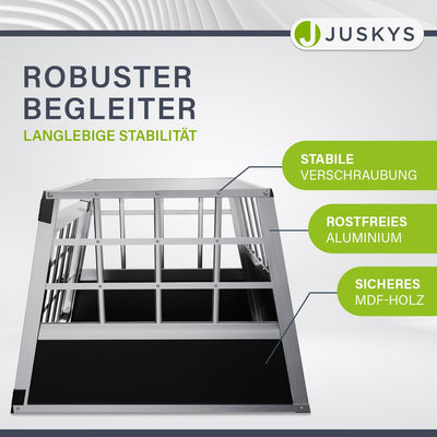 Juskys Alu Hundetransportbox M - 69x54x51 cm - Auto Hundebox robust & pflegeleicht - Gittertür versc