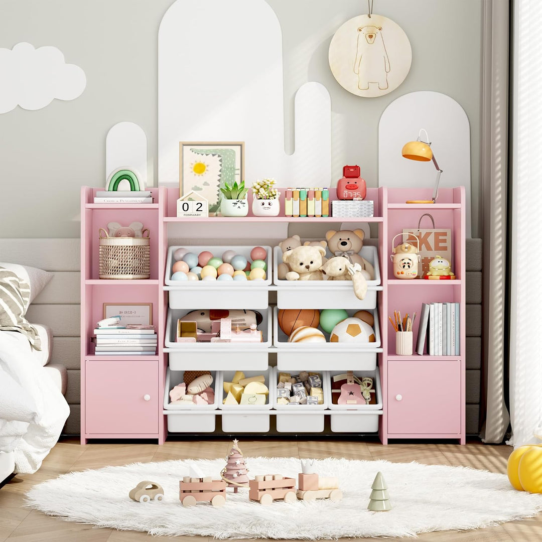 FOREHILL Kinderregal mit 8 Boxen Kinderschrank Holz Bücherregal für Kinder Aufbewahrungsbox Kinderzi