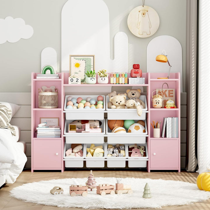 FOREHILL Kinderregal mit 8 Boxen Kinderschrank Holz Bücherregal für Kinder Aufbewahrungsbox Kinderzi