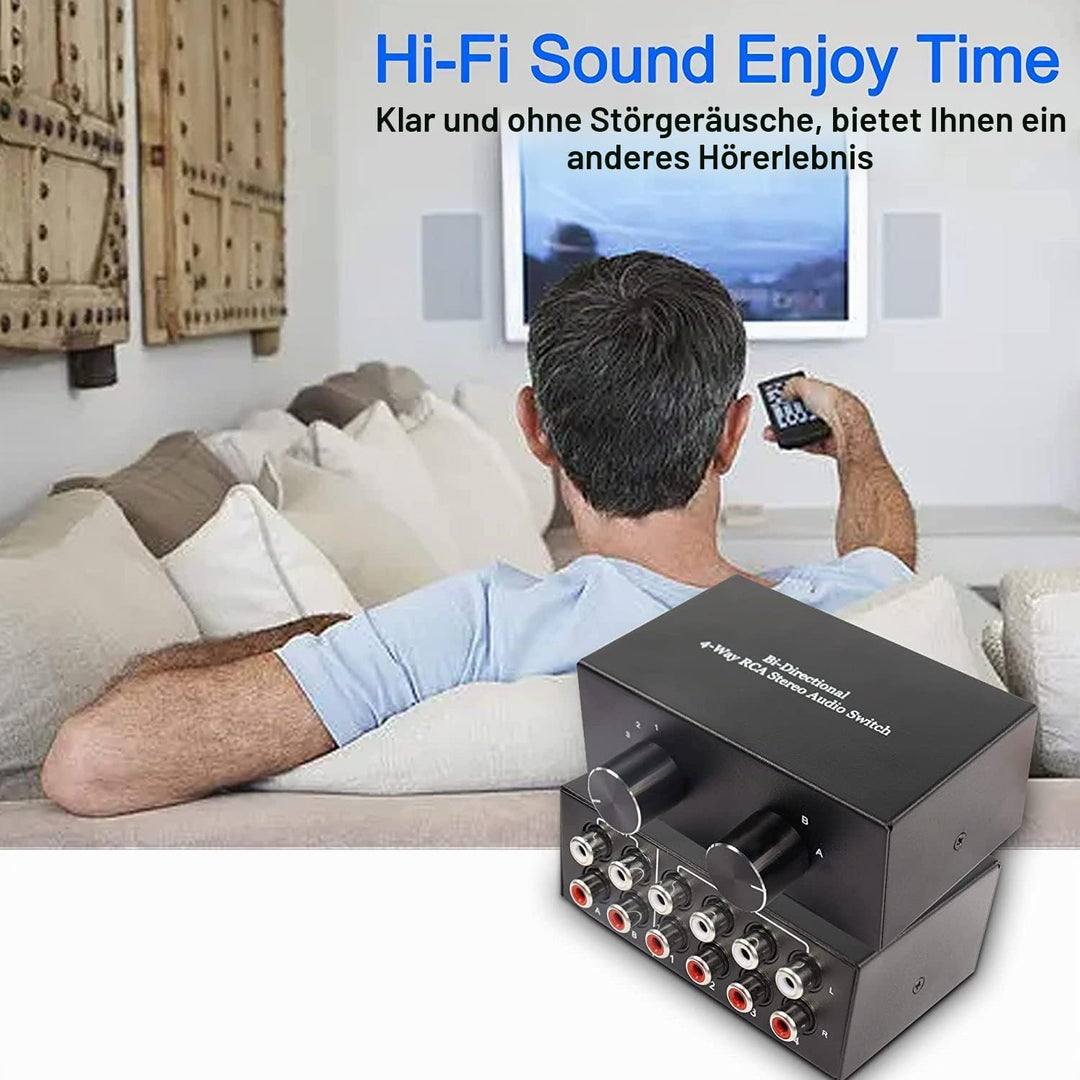 XMSJSIY 4-Wege bidirektionaler L/R RCA Stereo Audio Switcher, 2 in 4 Out oder 4 in 2 Out, L/R Sound
