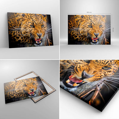 Bilder auf Leinwand 100x70cm Leinwandbild Leopard tier savanne afrika Gross Wanddeko Bild Schlafzimm