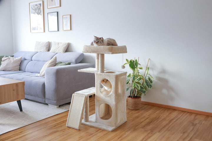 Kerbl Kratzbaum Alessia (Farbe: beige, Höhe: 100 cm, doppelstöckige Höhle mit Mehreren EIN- und Ausg