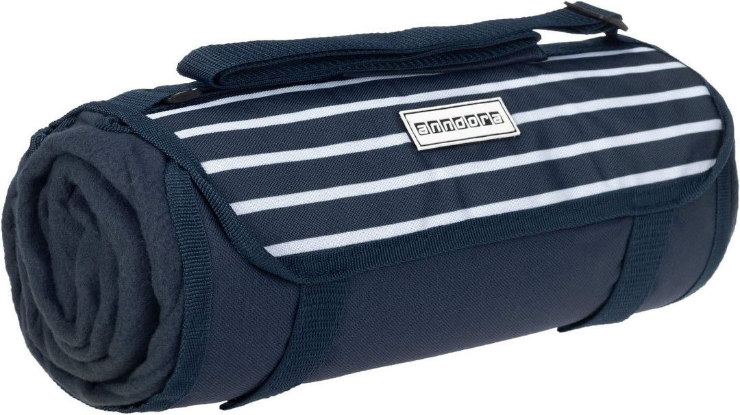 anndora Fleece Picknickdecke wasserdicht 125x150 cm - blau weiss gestreift Navy Blau Weiss, Navy Bla