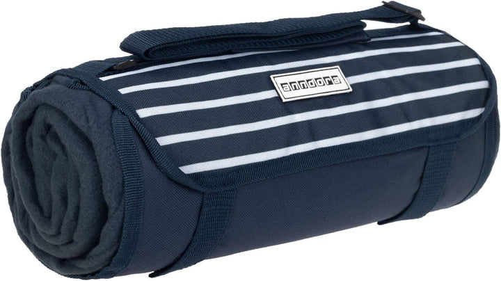 anndora Fleece Picknickdecke wasserdicht 125x150 cm - blau weiss gestreift Navy Blau Weiss, Navy Bla
