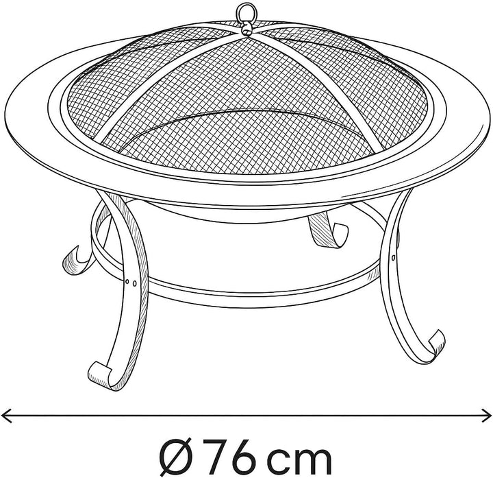 Grosser Feuerkorb – Ø 76 x 53 cm – Mit Funkenschutz & Holzrost – Feuerschale für Garten, Terrasse &