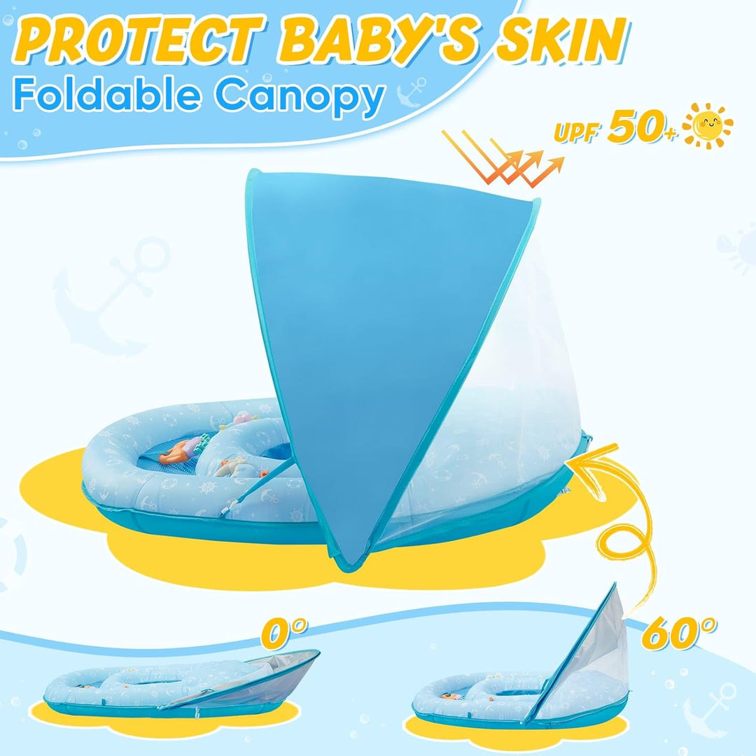 WERNNSAI Extra Grosser Baby Schwimmring mit verstellbarem UPF50+ Sonnendach, Schwimmhilfe für Kinder