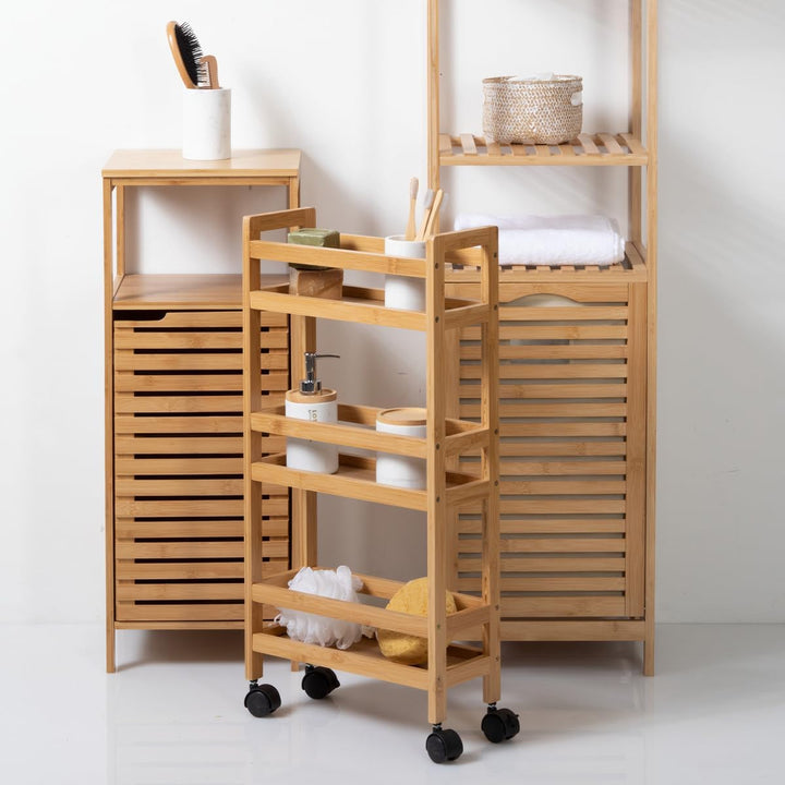 5 five simply smart Schmaler beistelltisch 3 Ebenen mit bambusrollen cm Bambus, cm Bambus