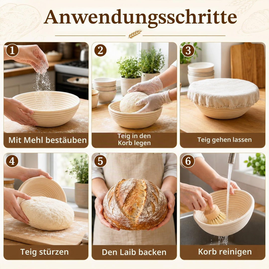 17 Stück Sauerteig Starter Set mit Gärkörbchen (2 Stück, 25cm), Gärkorb Brot Brotbackzubehör Mit Sau