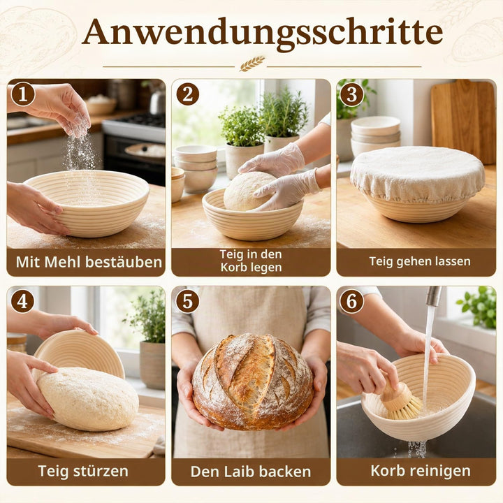 17 Stück Sauerteig Starter Set mit Gärkörbchen (2 Stück, 25cm), Gärkorb Brot Brotbackzubehör Mit Sau