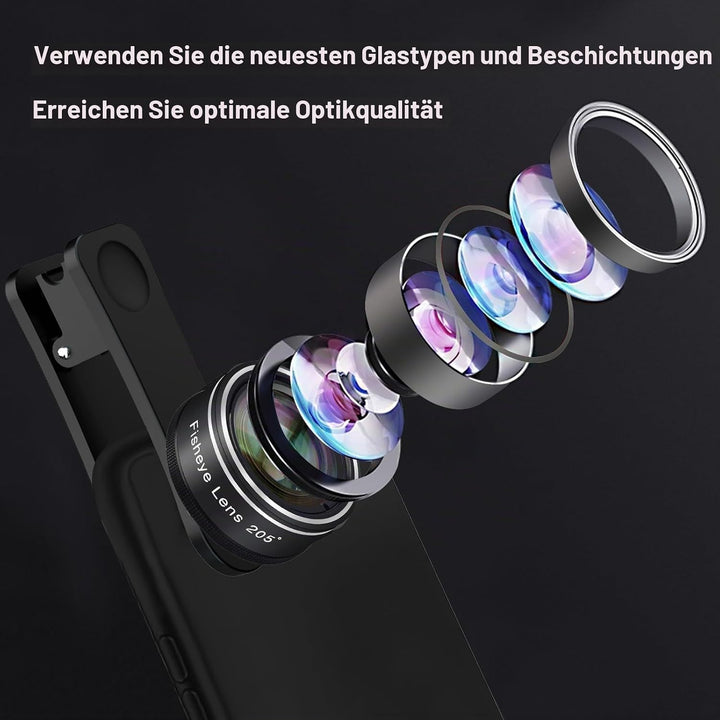 Godefa 3-in-1 Handy-Objektiv-Set, 205° Fischaugen-Objektiv + Makro-Objektiv + 120° Weitwinkelobjekti