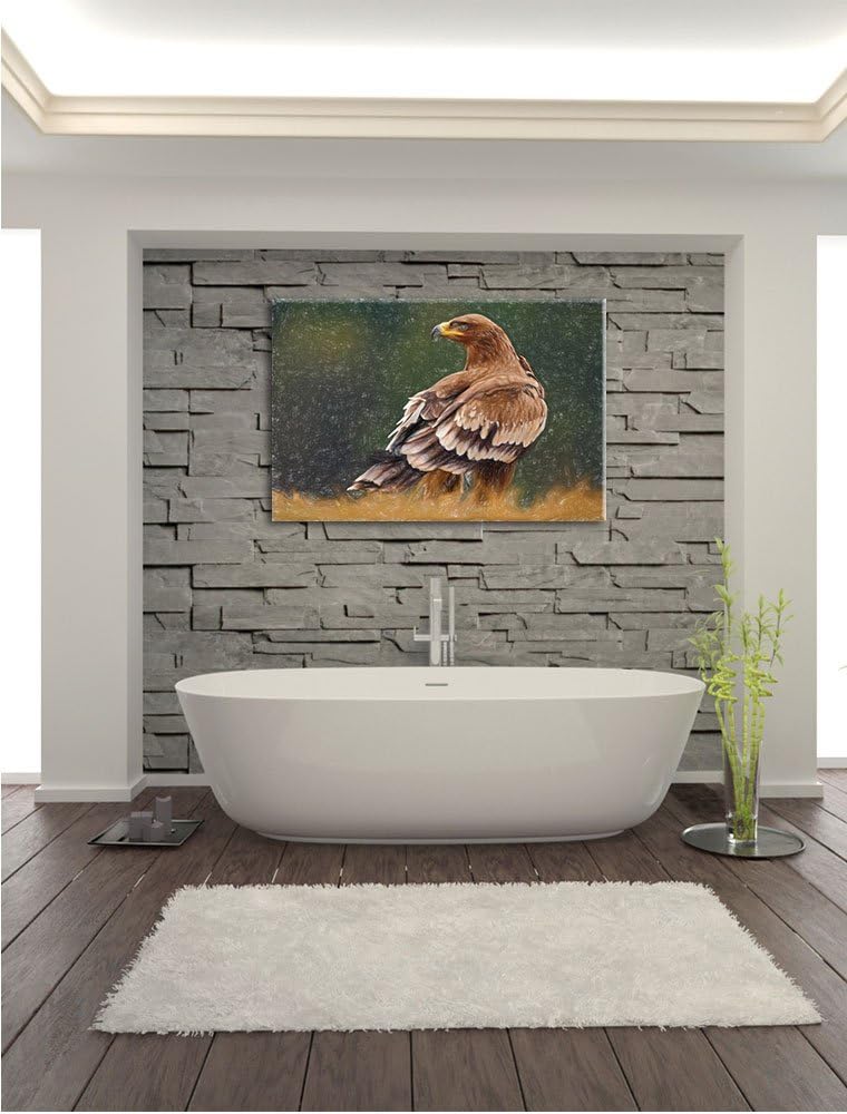 Pixxprint Einsamer Falke mit braunem Gefieder Kunst Buntstift Effekt, Format: 100x70 auf Leinwand, X
