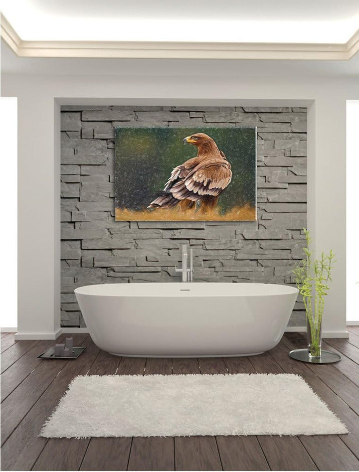 Pixxprint Einsamer Falke mit braunem Gefieder Kunst Buntstift Effekt, Format: 100x70 auf Leinwand, X