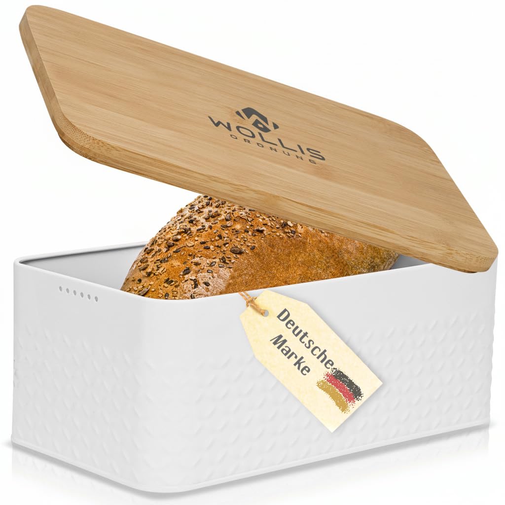 Generisch WOLLIS ORDNUNG Brotkasten I Brotbox aus Metall mit Leinenbeutel I hochwertiger stabiler Ba