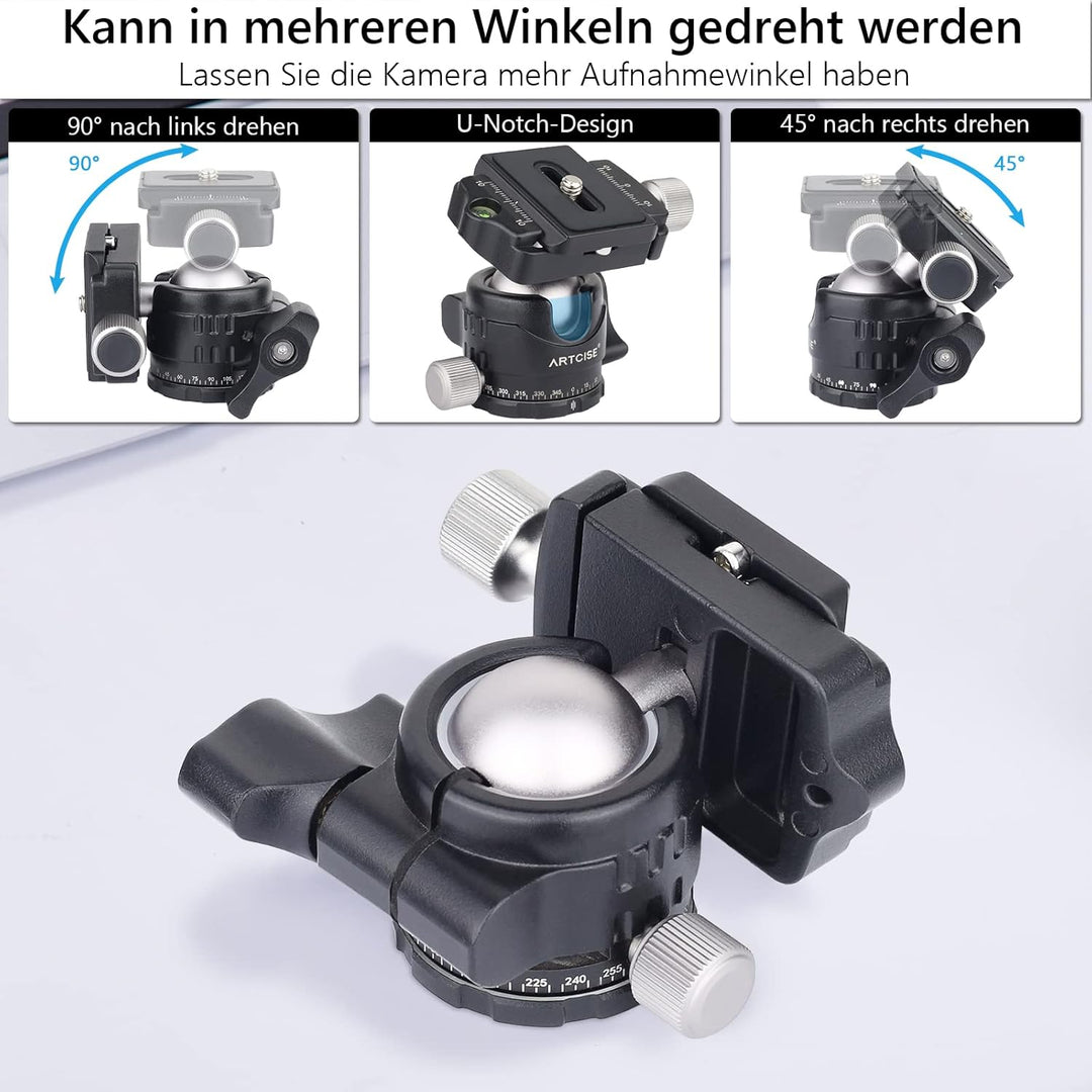 Stativkopf mit niedrigem Profil, ARTCISE EB30S 30MM Kugeldurchmesser mini Ganzmetall-Kugelkopf & 1/4