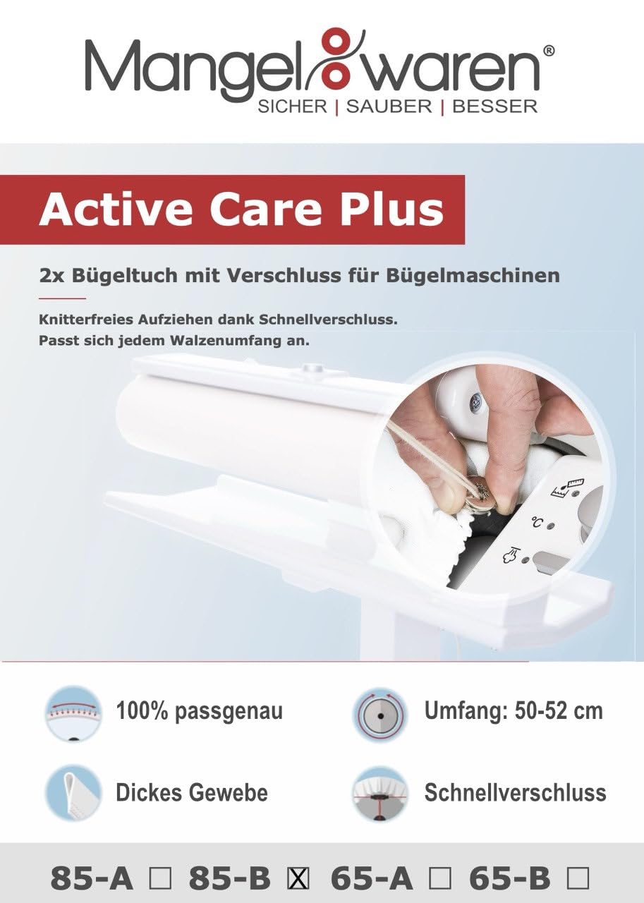 Mangelwaren Bügeltuch für Bügelmaschine mit Verschluss (Doppelpack) - Breite: 85 / Umfang: 50-52 cm