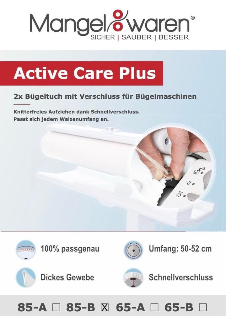 Mangelwaren Bügeltuch für Bügelmaschine mit Verschluss (Doppelpack) - Breite: 85 / Umfang: 50-52 cm