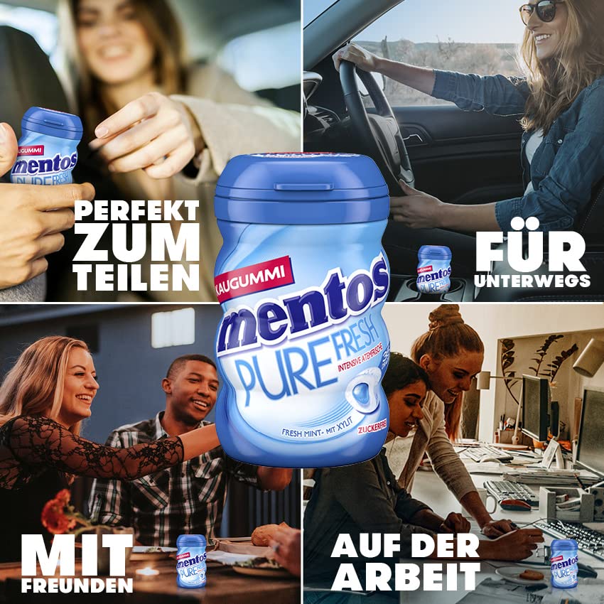 Mentos Kaugummi Pure Fresh Mint, 6 Boxen zuckerfreie Chewing Gum Dragees mit Pfefferminz-Geschmack &