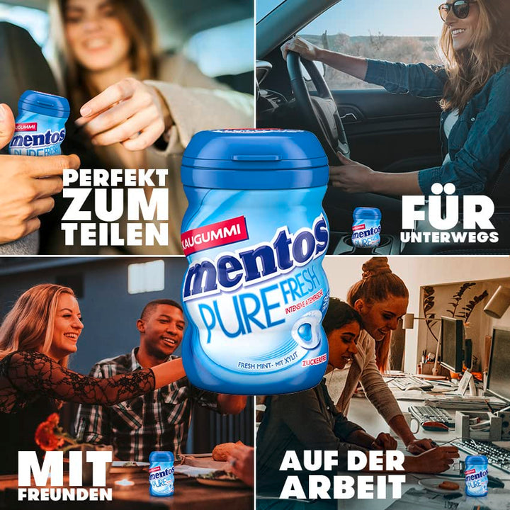 Mentos Kaugummi Pure Fresh Mint, 6 Boxen zuckerfreie Chewing Gum Dragees mit Pfefferminz-Geschmack &