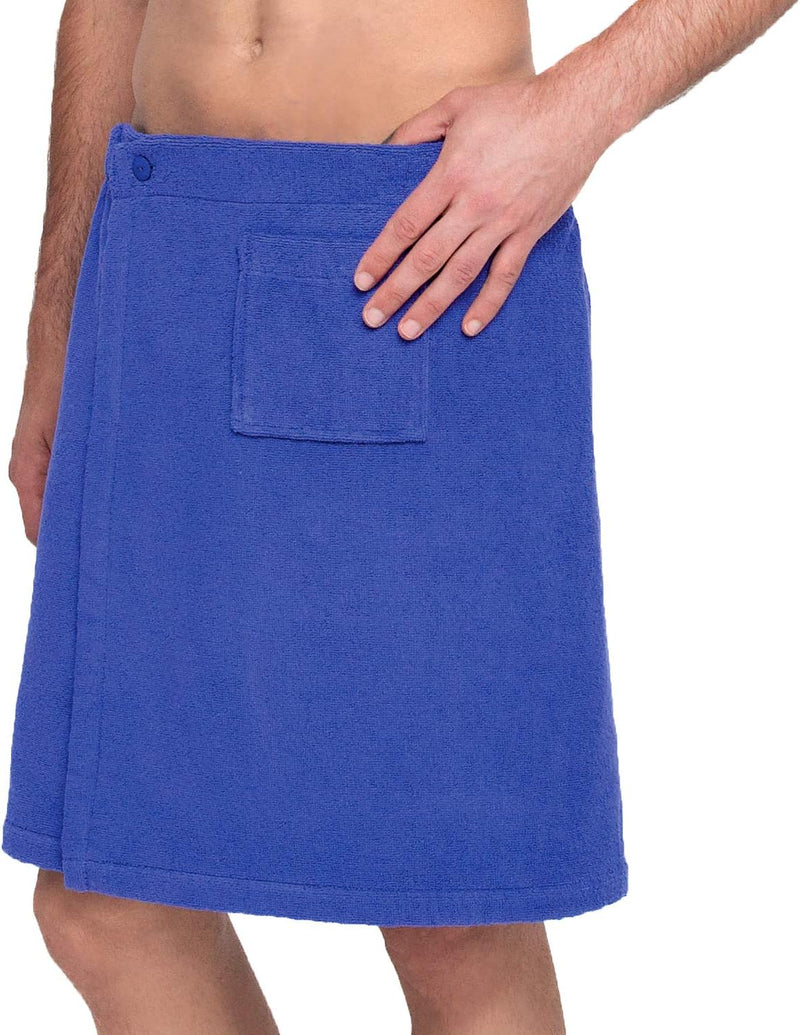 Lashuma Männer Saunakilt Blau, Baumwoll Saunarock mit Tasche und Knöpfen, anpassbarer Sauna Sarong L