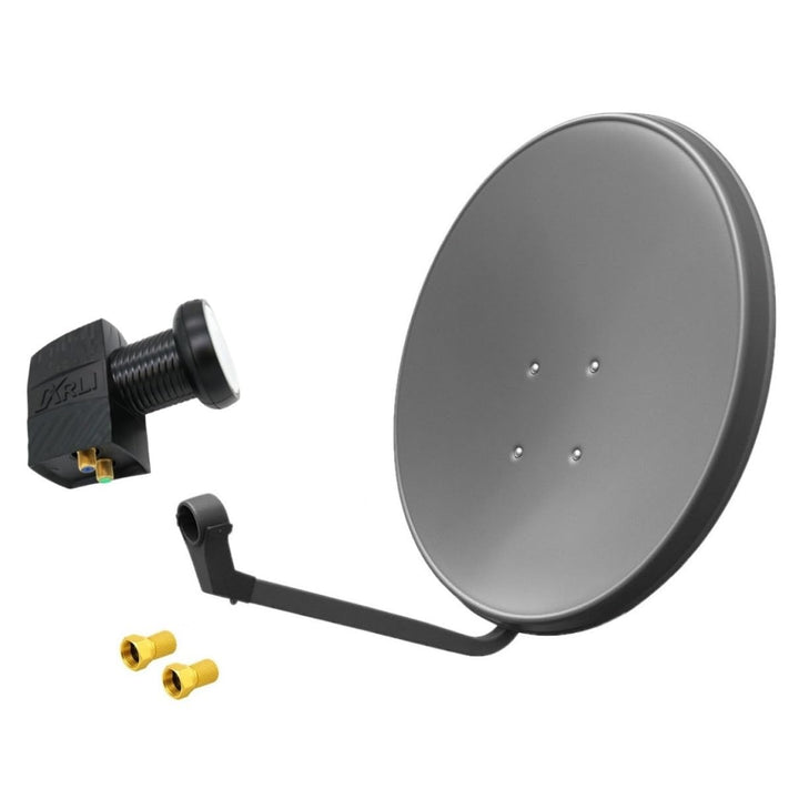 60cm HD Sat Anlage Twin LNB + 2 F-Stecker Digital 2 Teilnehmer Antenne grau UHD 4K + 2x F-Stecker, +