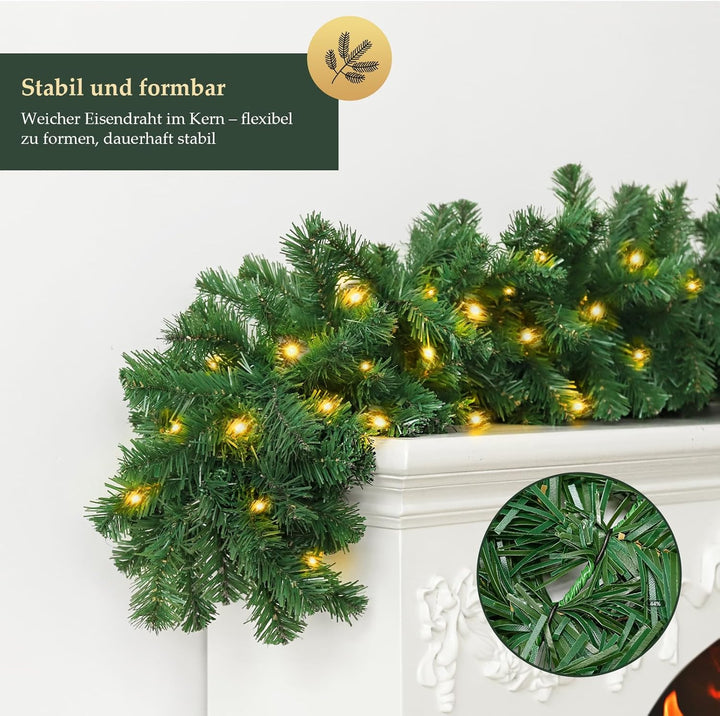 SALCAR Weihnachtsgirlande 5m mit 200 LED Beleuchtung, 31V, Künstliche Tannengirlande für Weihnachten