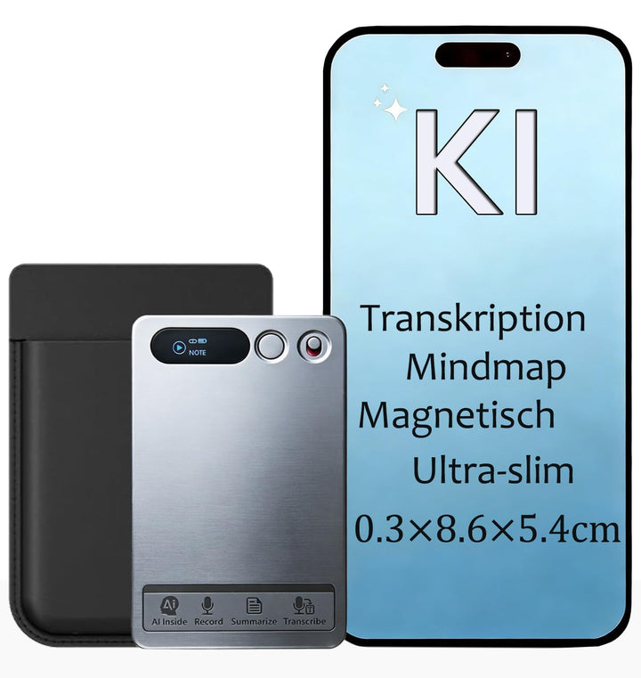 KI Digitales Diktiergerät Aufnahmegerät mit KI Transkription, Mindmap und Zusammenfassen Magnetisch