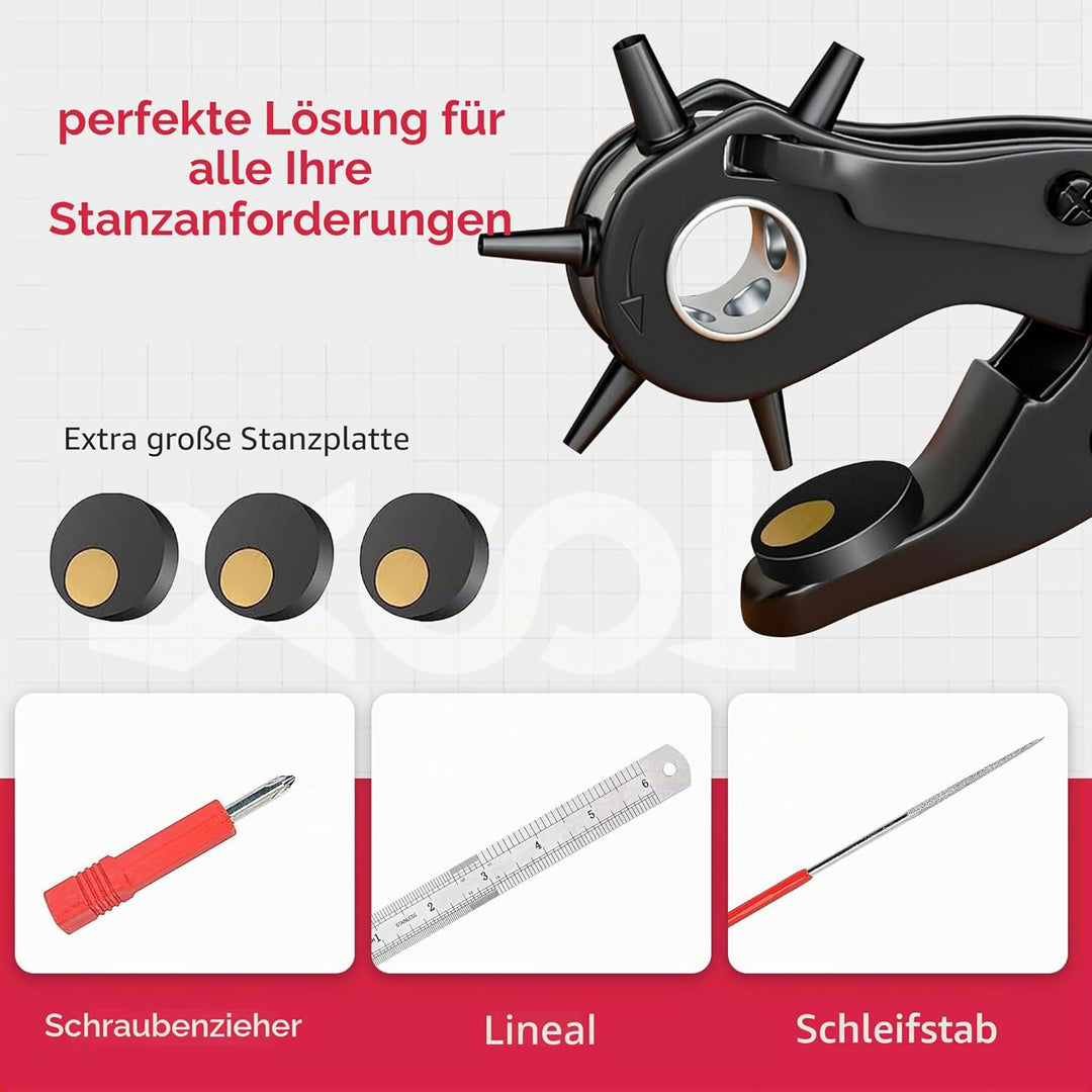 XOOL Lochzange für Leder, Gürtel Lochzange mit Hebelübersetzung, Ermüdungsfreies Arbeiten, Locher, G