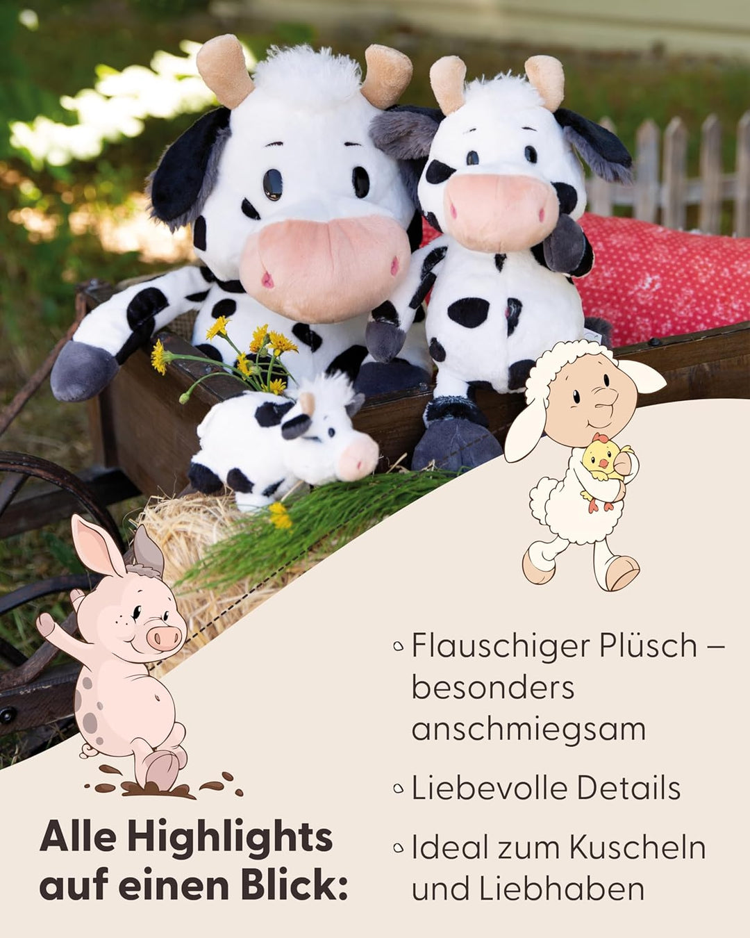 NICI Kuscheltier Kuh Cowluna 33cm - weiss - Weiches Plüschtier – niedliches Stofftier zum Kuscheln &