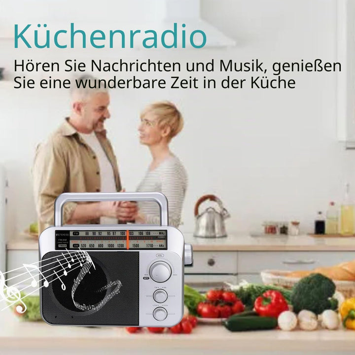 Retekess TR604 AM FM Radio,Tragbares Radio,Netzkabel oder Batteriebetrieb,Grosser Knopf,Grosser Laut