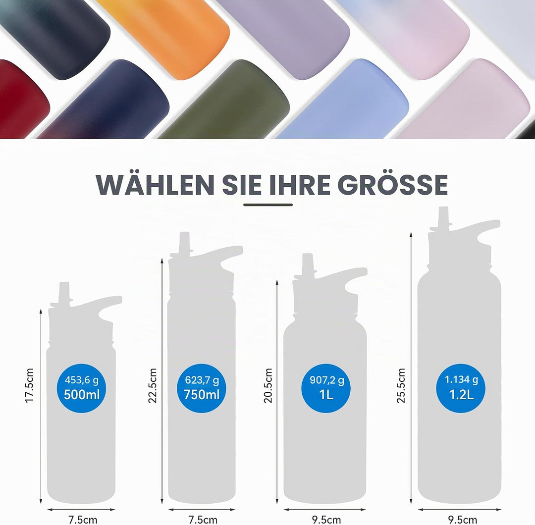Edelstahl Trinkflasche - 750ml - mit Strohhalm,Auslaufsicher,Kohlensäure Geeignet,BPA frei Thermosfl