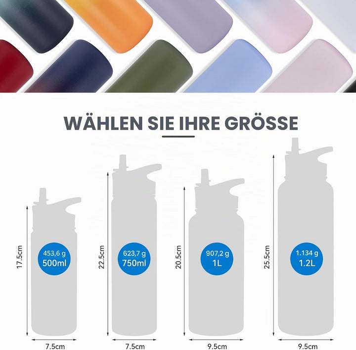 Edelstahl Trinkflasche - 750ml - mit Strohhalm,Auslaufsicher,Kohlensäure Geeignet,BPA frei Thermosfl